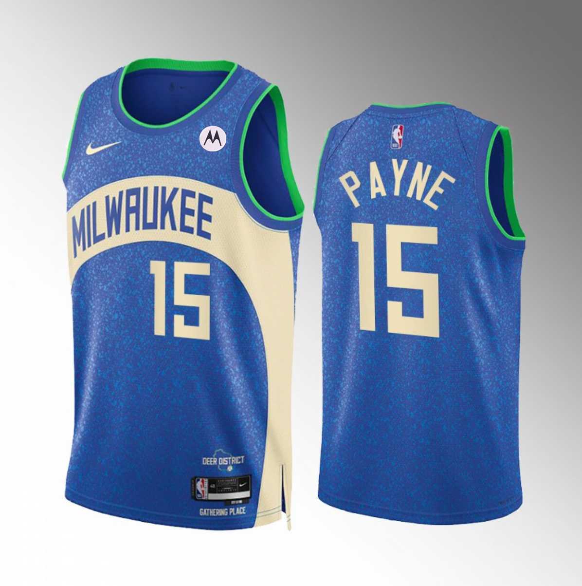 Mens Milwaukee Bucks #15 Cameron Payne Blue 2023-24 City Edition Stitched Basketball Jersey Dzhi